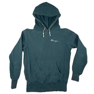 Champion Reverse Weave Hoodie Small Teal Blue Embroidered Logo Sweatshirt S